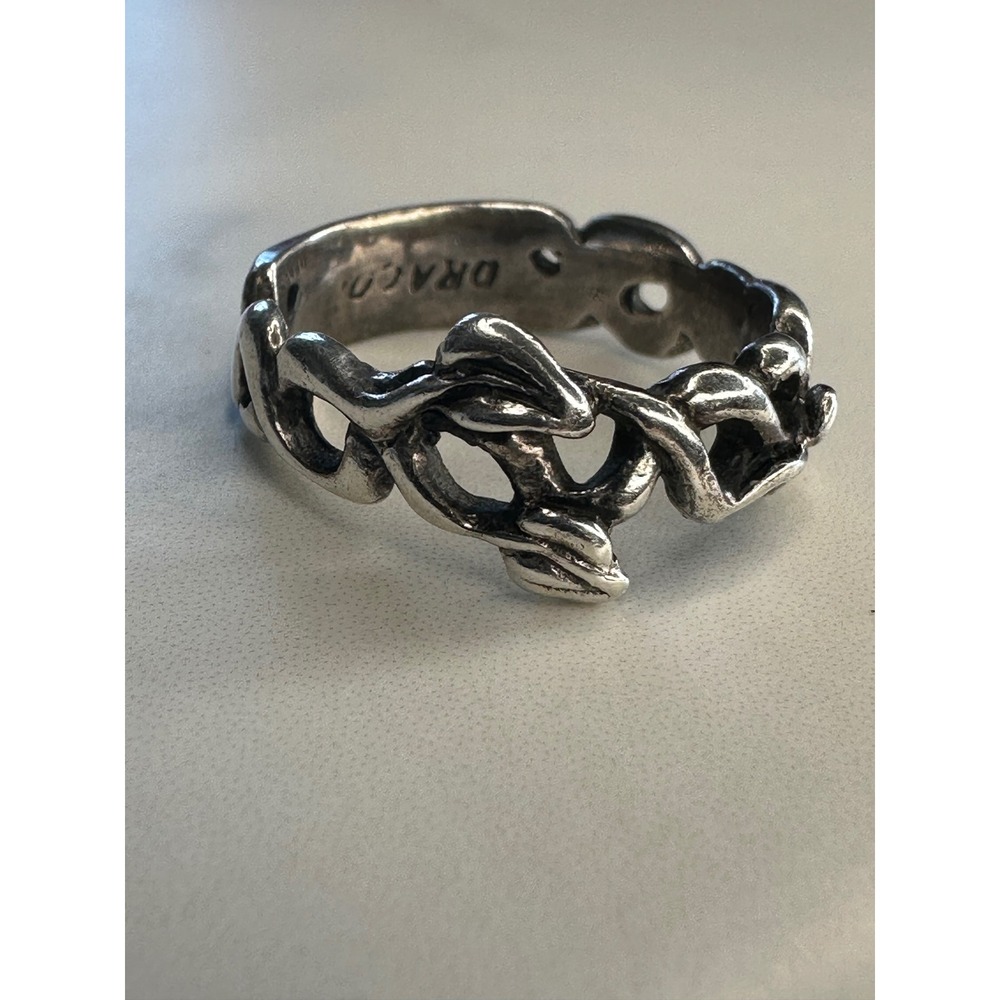 DRACO Sterling Silver Oxidized Vine Band Ring Size 7.5 Gothic Brutalist